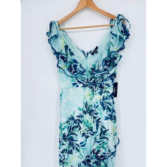 Lulus Sammi Light Blue Floral Print Ruffled Surplice Maxi Dress Size Large NEW - Picture 3 of 12